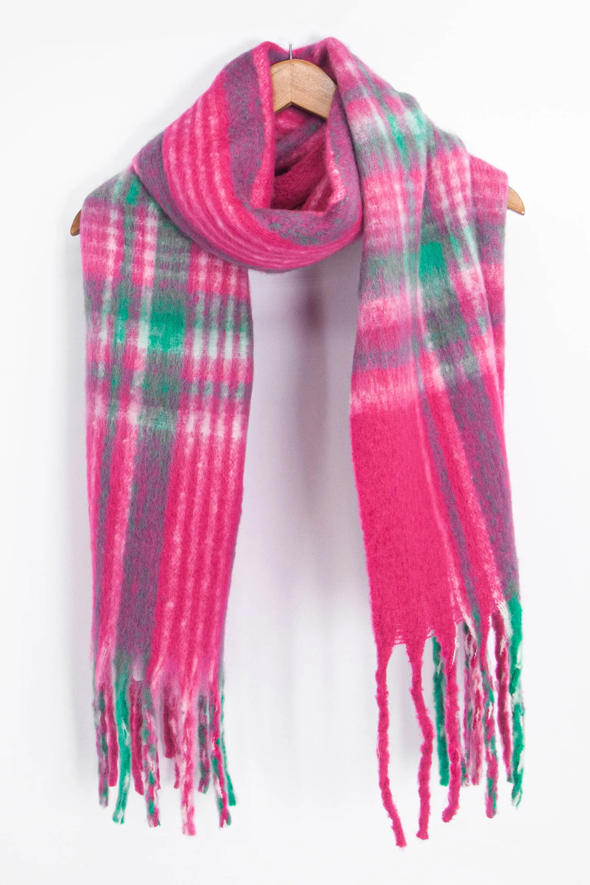 Amy Heavyweight Scarf - Fuchsia, Traditional Check