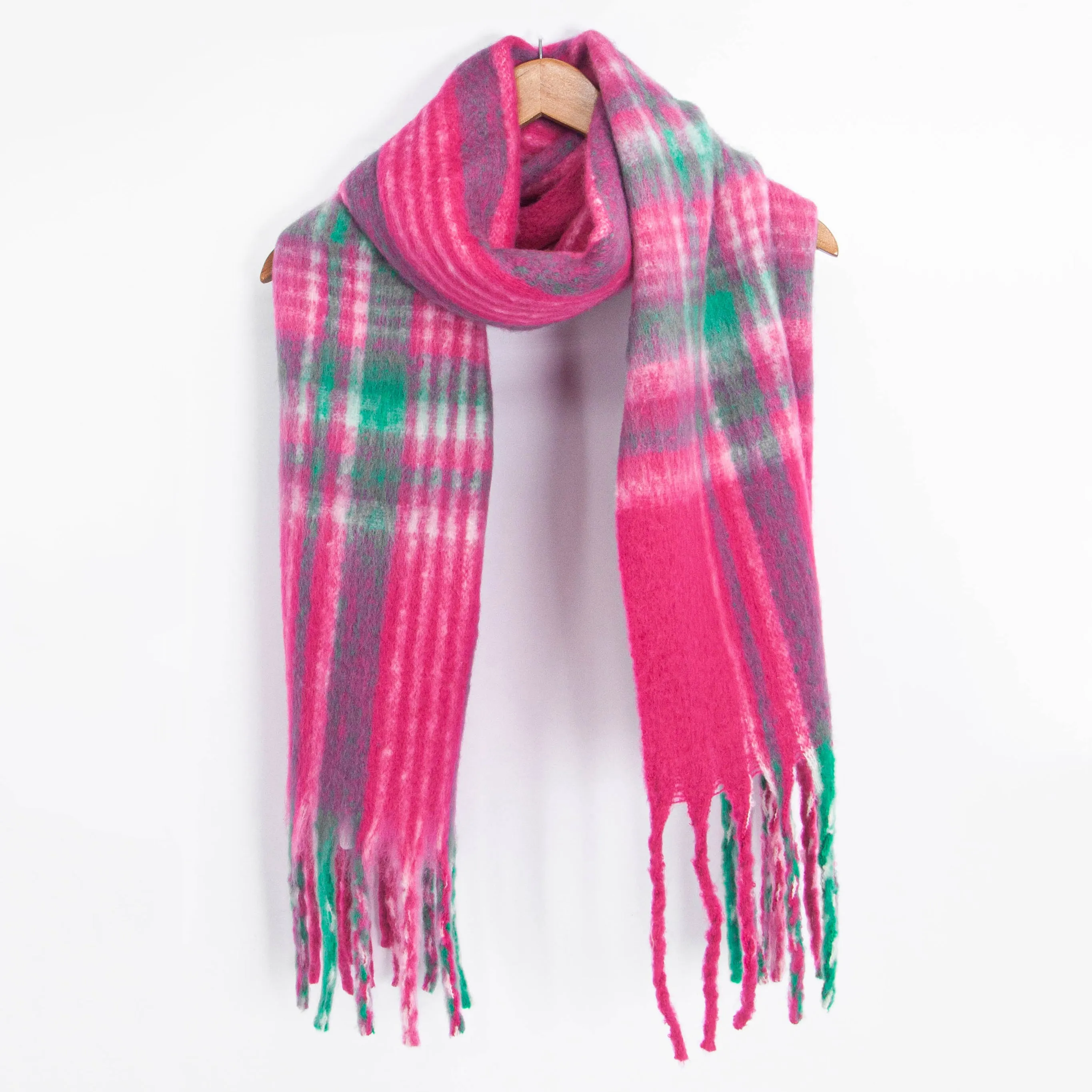Amy Heavyweight Scarf - Fuchsia, Traditional Check