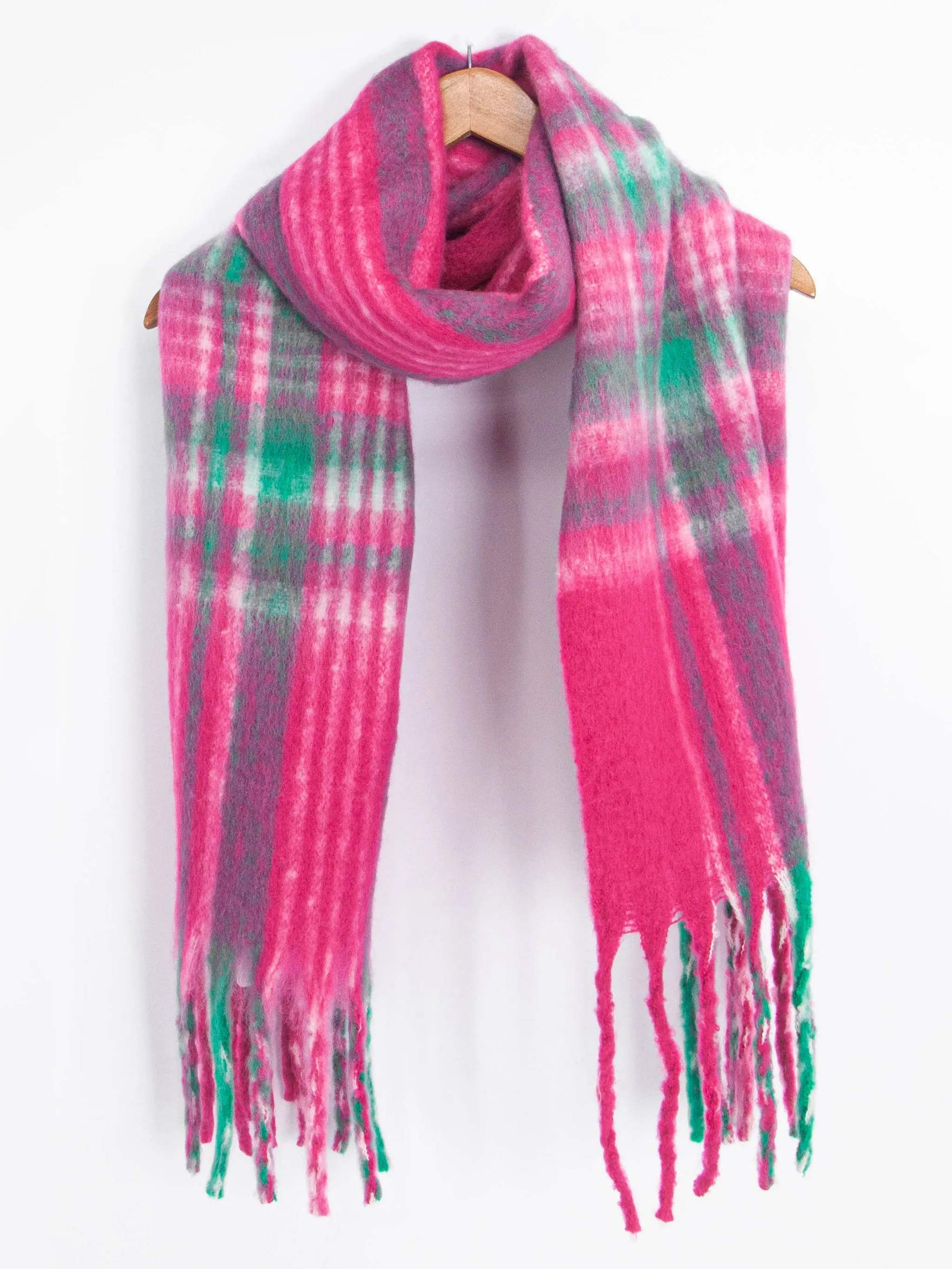 Amy Heavyweight Scarf - Fuchsia, Traditional Check