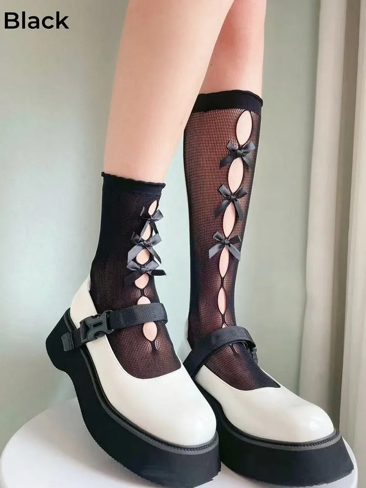 Bowknots Cutout Lolita Calf Socks
