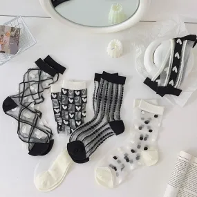 Chic Heart Pattern And Polka Dot Transparent One pair of Socks