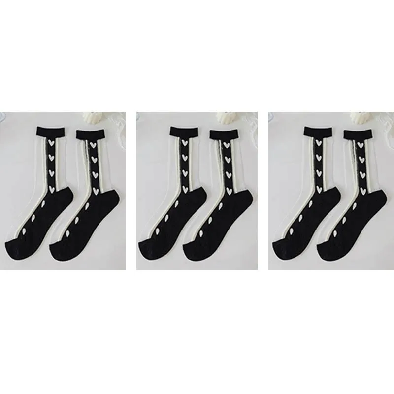 Chic Heart Pattern And Polka Dot Transparent One pair of Socks
