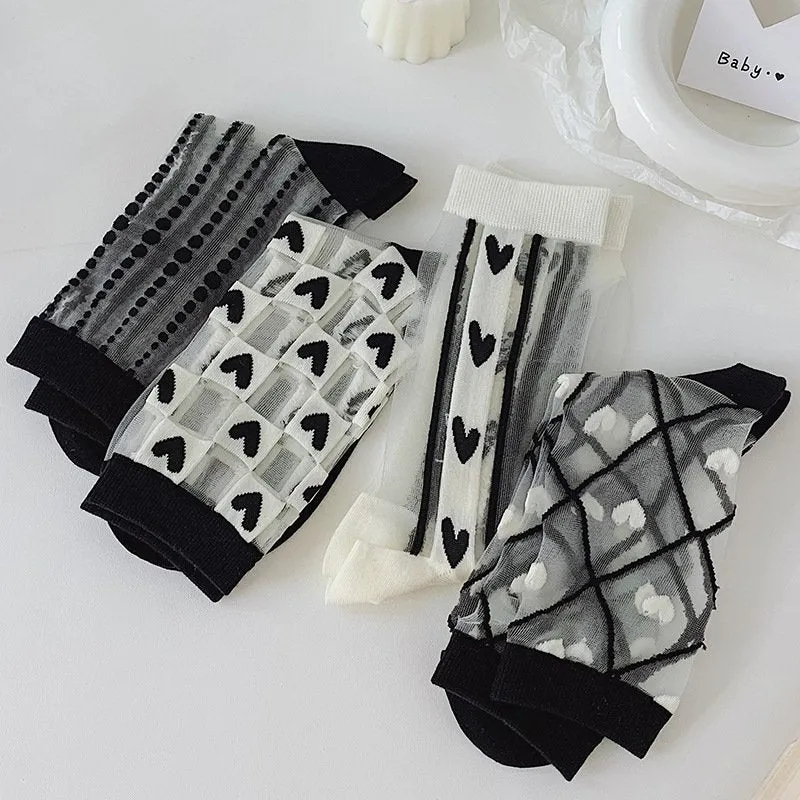 Chic Heart Pattern And Polka Dot Transparent One pair of Socks