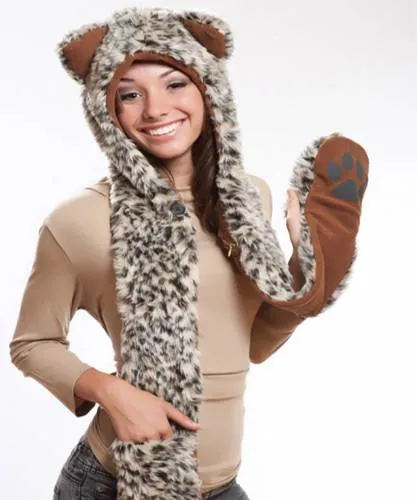 Faux Fur Plush 3D Full Animal Hood with Pocket Hat Scarf Mitten