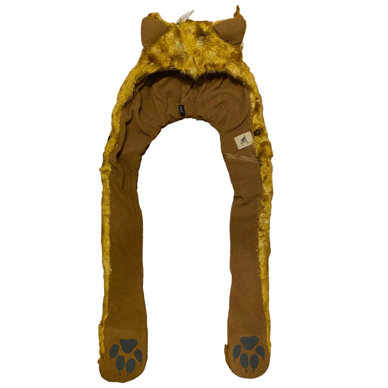 Faux Fur Plush 3D Full Animal Hood with Pocket Hat Scarf Mitten