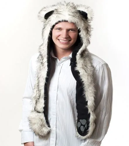 Faux Fur Plush 3D Full Animal Hood with Pocket Hat Scarf Mitten