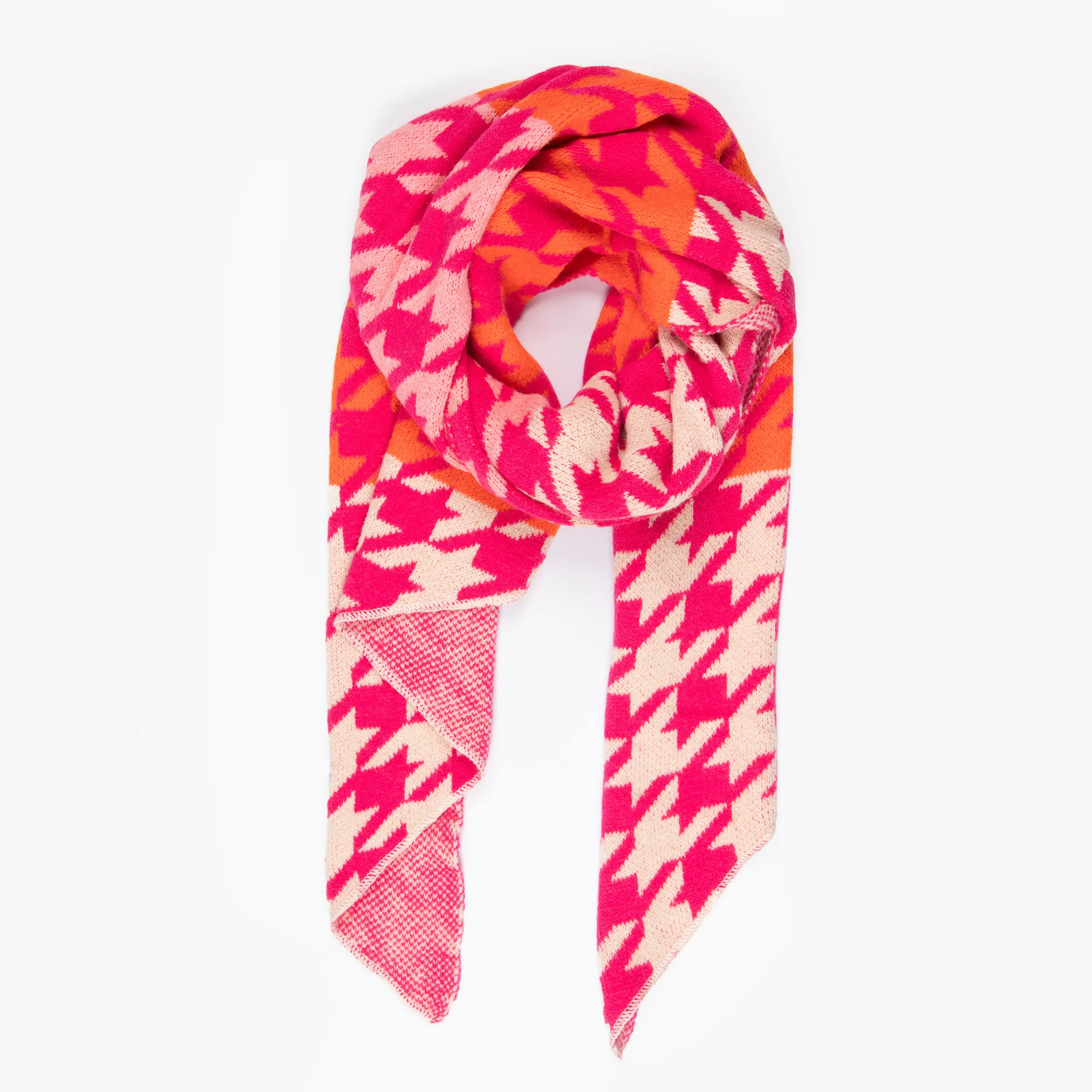 Jana Heavyweight Scarf - Fuchsia/Orange, Houndstooth