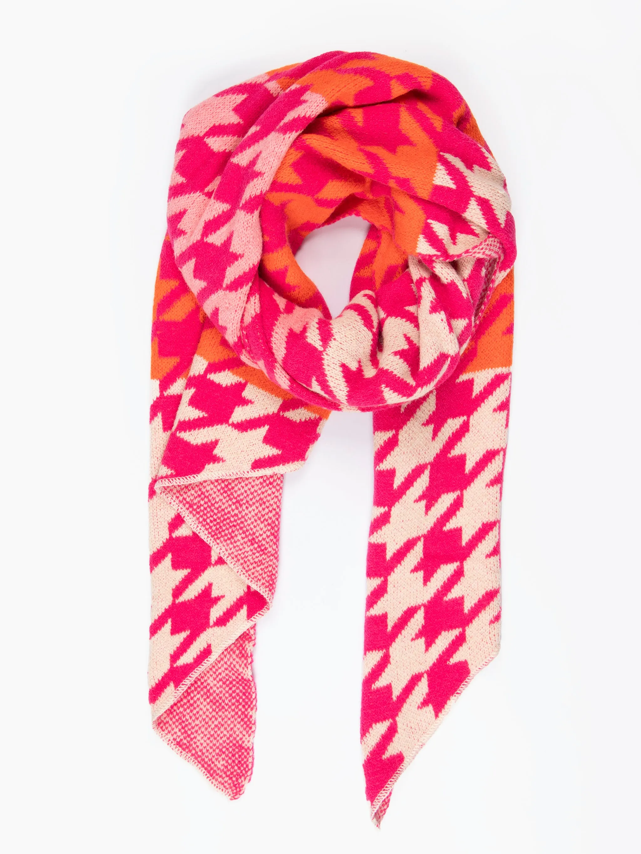 Jana Heavyweight Scarf - Fuchsia/Orange, Houndstooth