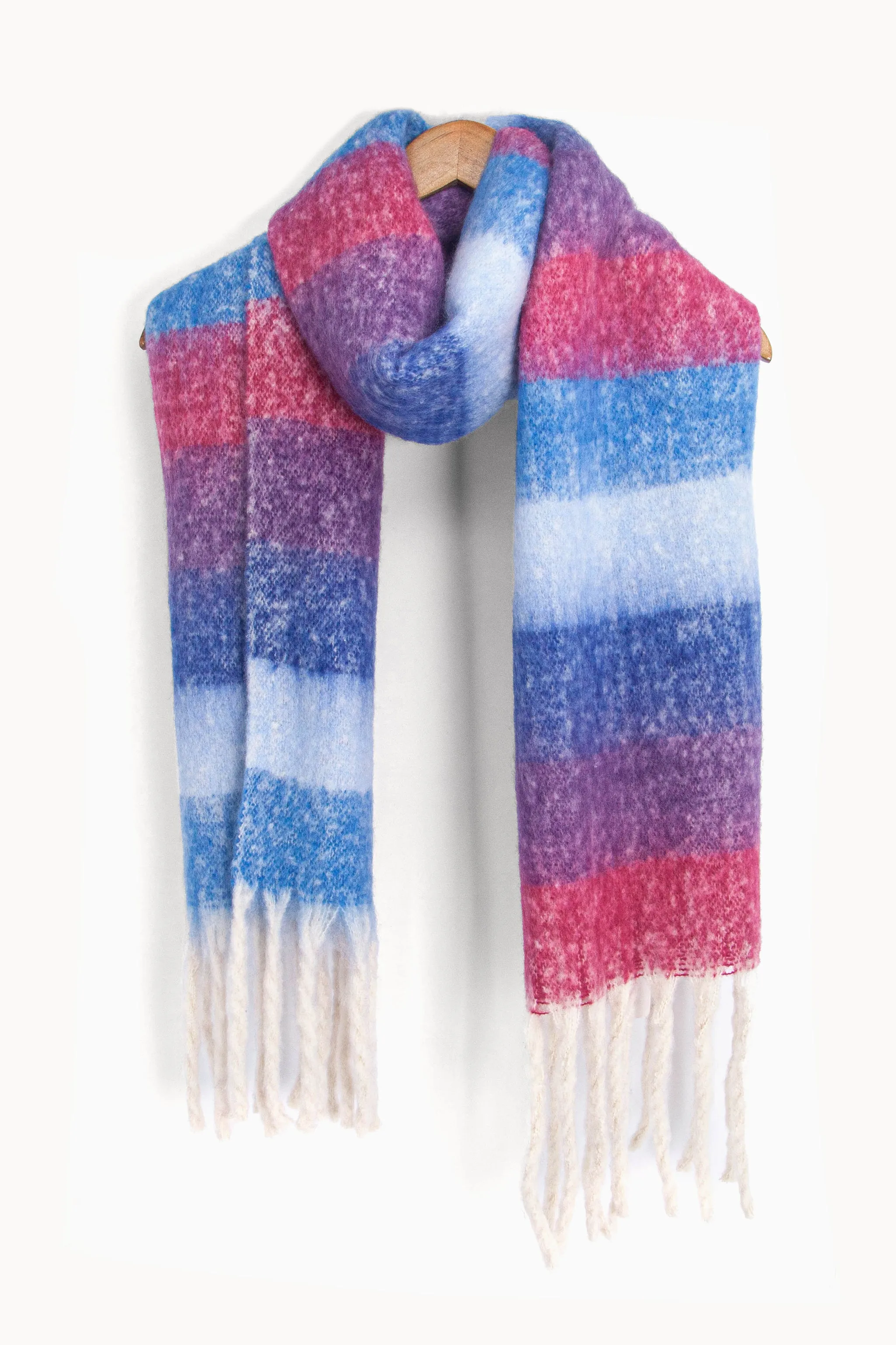 Joey Heavyweight Scarf - Blue, Rainbow Stripe