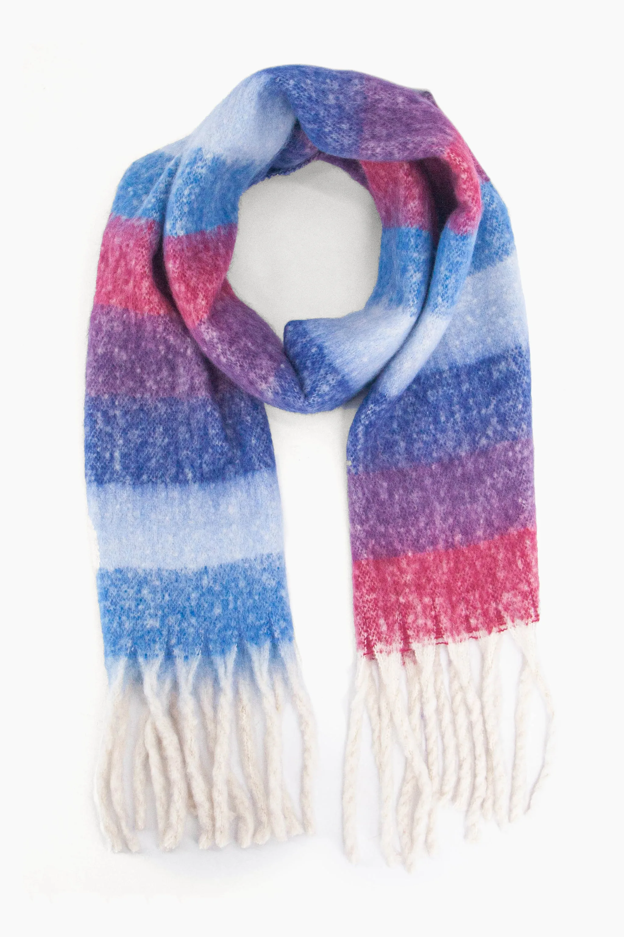 Joey Heavyweight Scarf - Blue, Rainbow Stripe