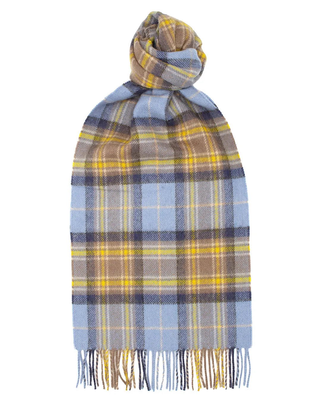 Joshua Ellis - Classic Tartan Cashmere Scarf Blue & Yellow