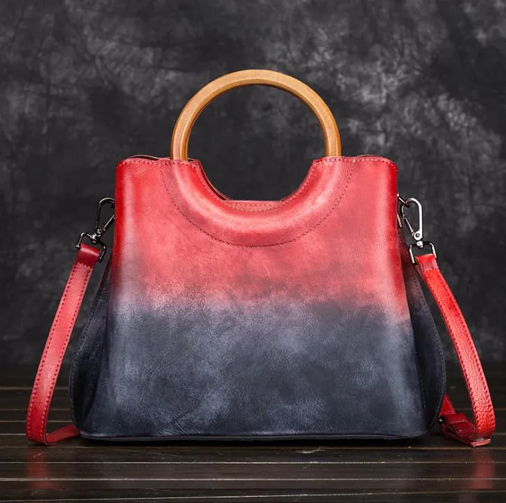 Leather Handbag hand-painted suede leather