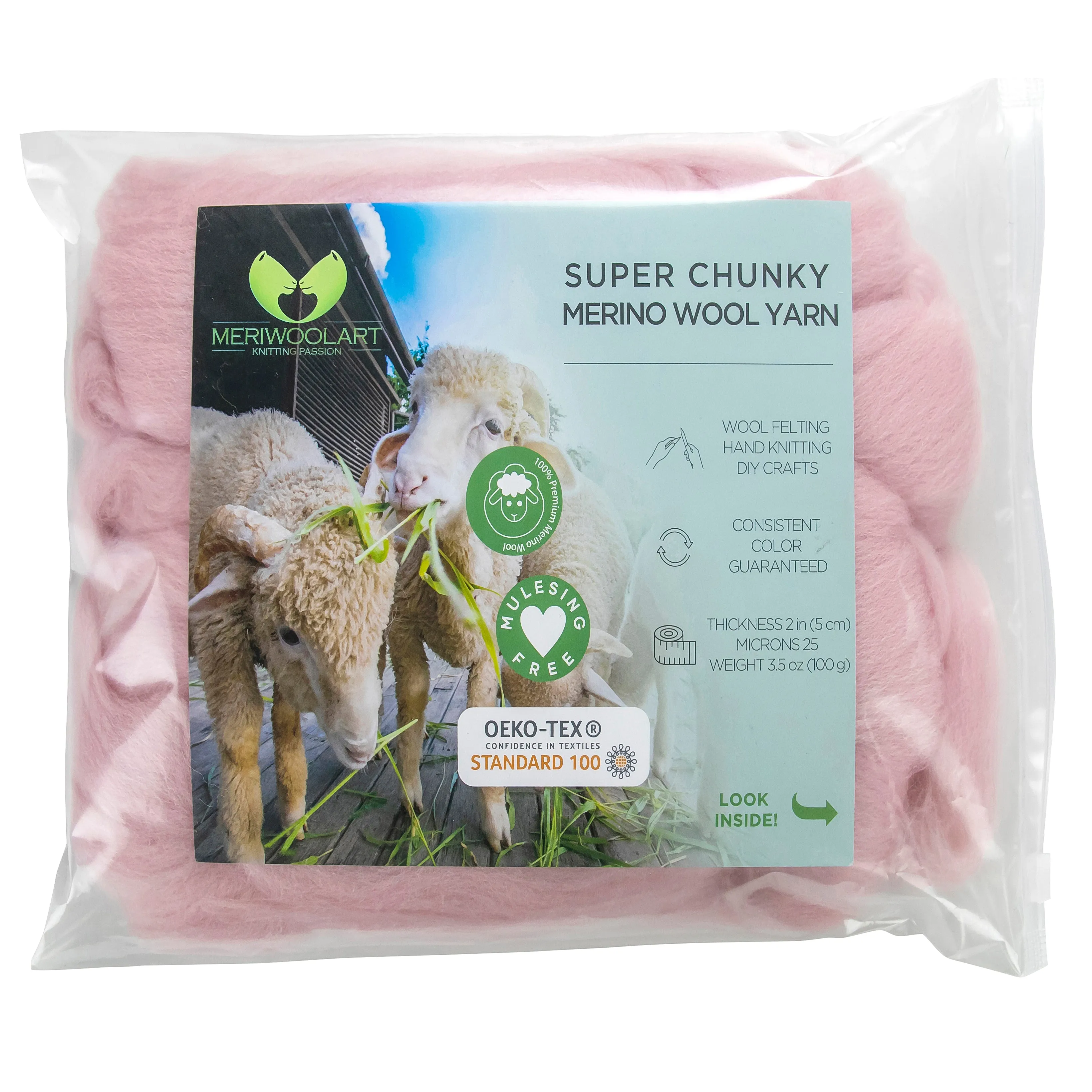 LIGHT PINK SUPER CHUNKY MERINO WOOL 4-5 CM, 25 MICRONS