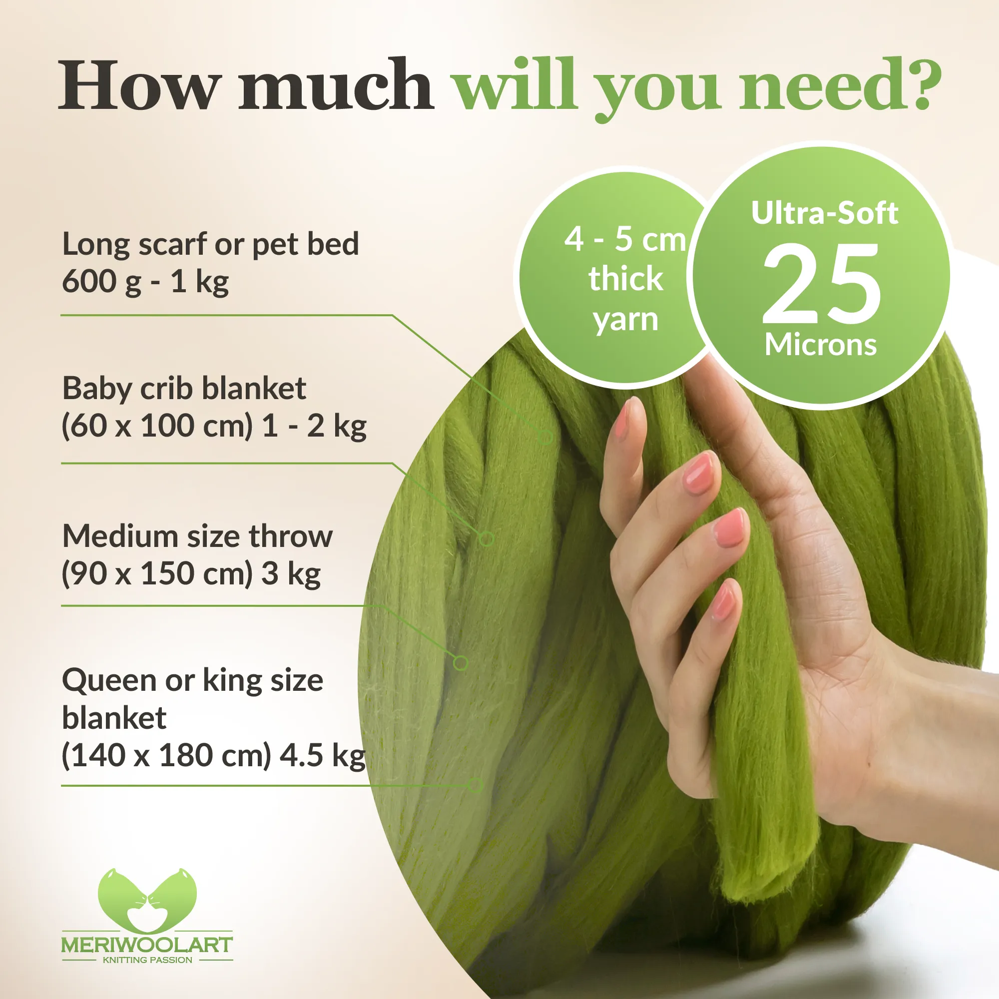 LIME SUPER CHUNKY MERINO WOOL 4-5 CM, 25 MICRONS