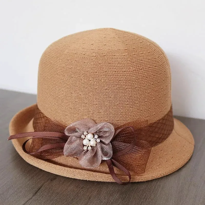 New Flower Small Pot Fashionable Woolen Curved Brim Top Hat