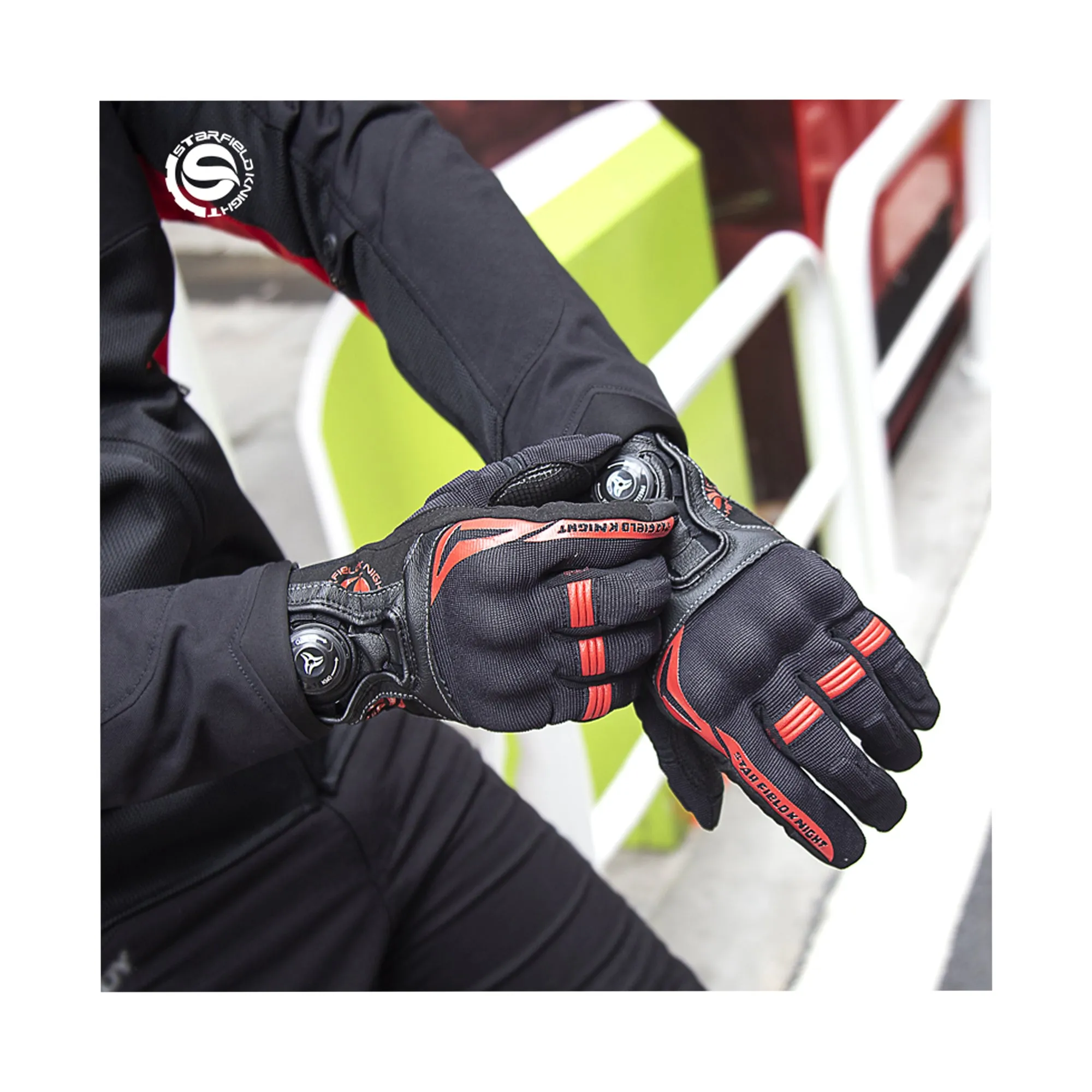 SKG Motorcycle Summer Air Hole Riding Gloves Red/Black - 8733
