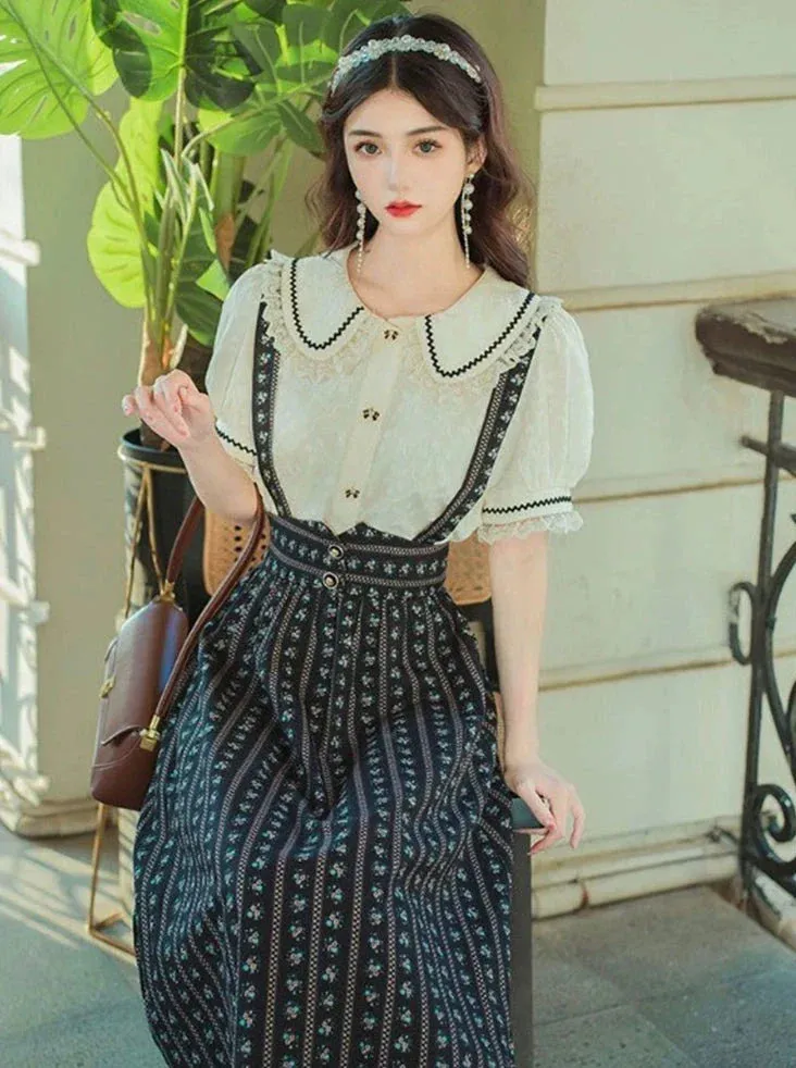 Skirt Retro Retro Suspender   Shirt