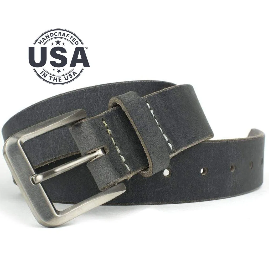 Smoky Mountain Titanium Distressed Leather Belt by Nickel Smart®