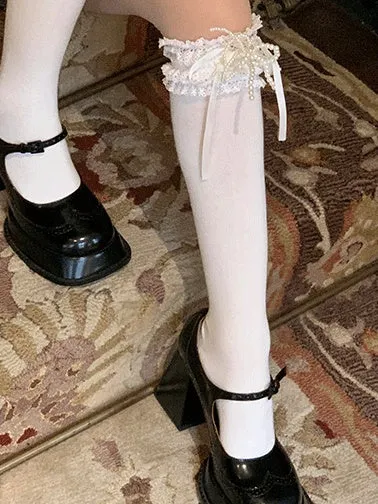 Sweet Lace Trim Bowknot Socks