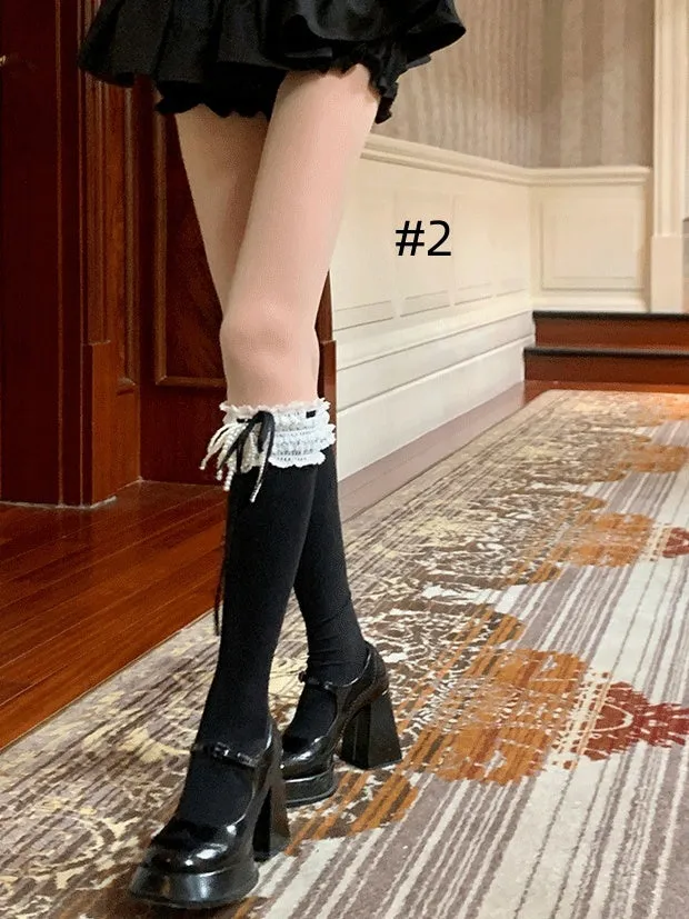 Sweet Lace Trim Bowknot Socks