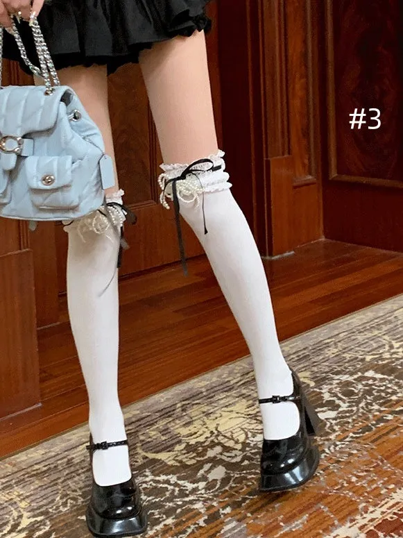 Sweet Lace Trim Bowknot Socks
