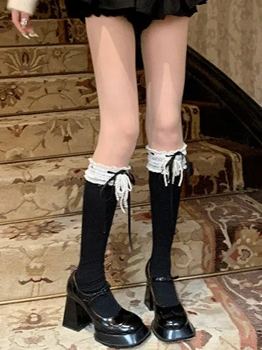 Sweet Lace Trim Bowknot Socks