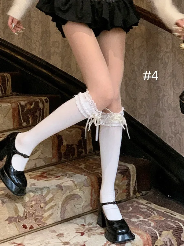 Sweet Lace Trim Bowknot Socks
