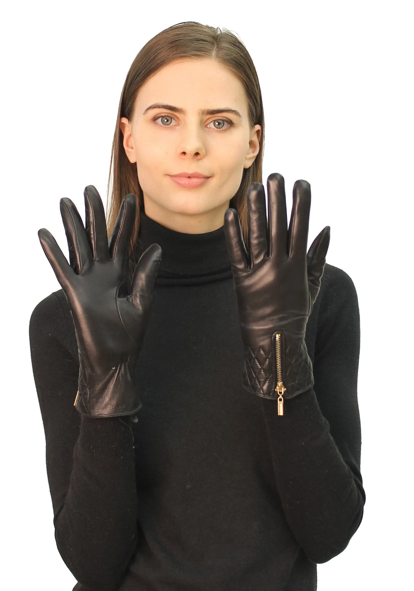 VAREL - Short Leather Gloves with Zipper Detailing
